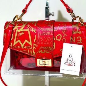 New Red & Gold Clear Graffiti Handbag.